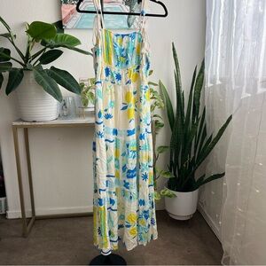 Floral and lemon Maxi Dress with braided Straps